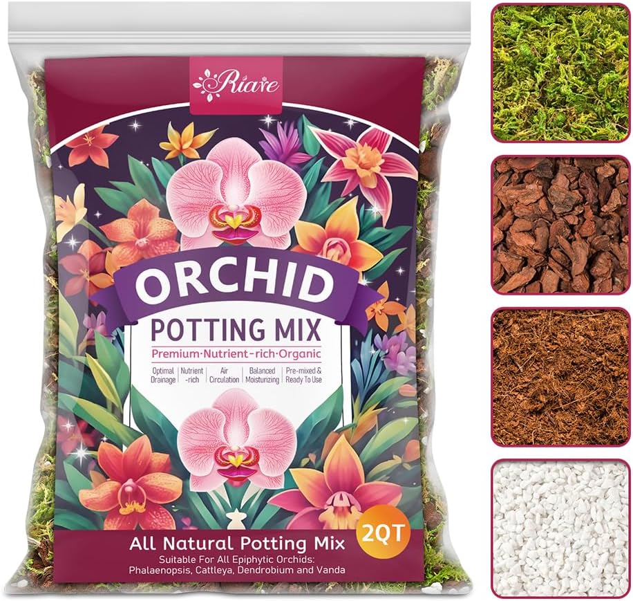 2QT Orchid Potting Mix for Repotting, Pre-Mixed & Ready-to-Use