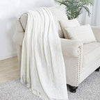 BOURINA Off White Throw Blanket 60x80 Inches Throw Textured Solid Soft Sofa - Image 2