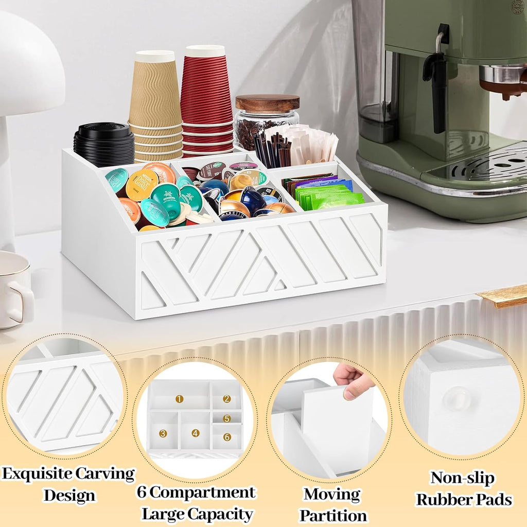 ugiftt Coffee Station Organizer for Counter, Wood Pods Holder Storage Basket, Tea Condiment Storage Organizer, Rustic Coffee Bar Decor for Accessories Organizer