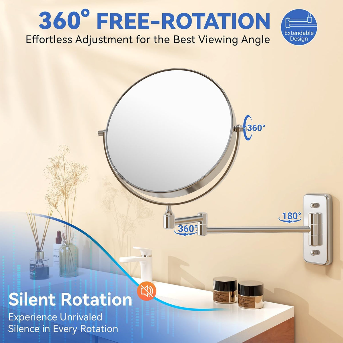 Auxmir 8" Double-Sided Wall-Mounted Makeup Mirror, 1X/30X Magnifying Mirror