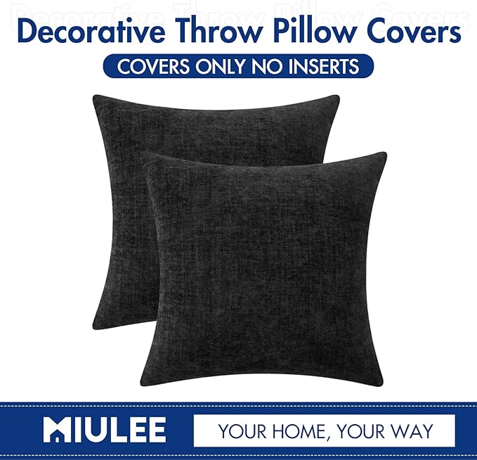 MIULEE Pack of 2 Black Throw Pillow Covers 16x16 Inch Soft Chenille Pillow - Image 6