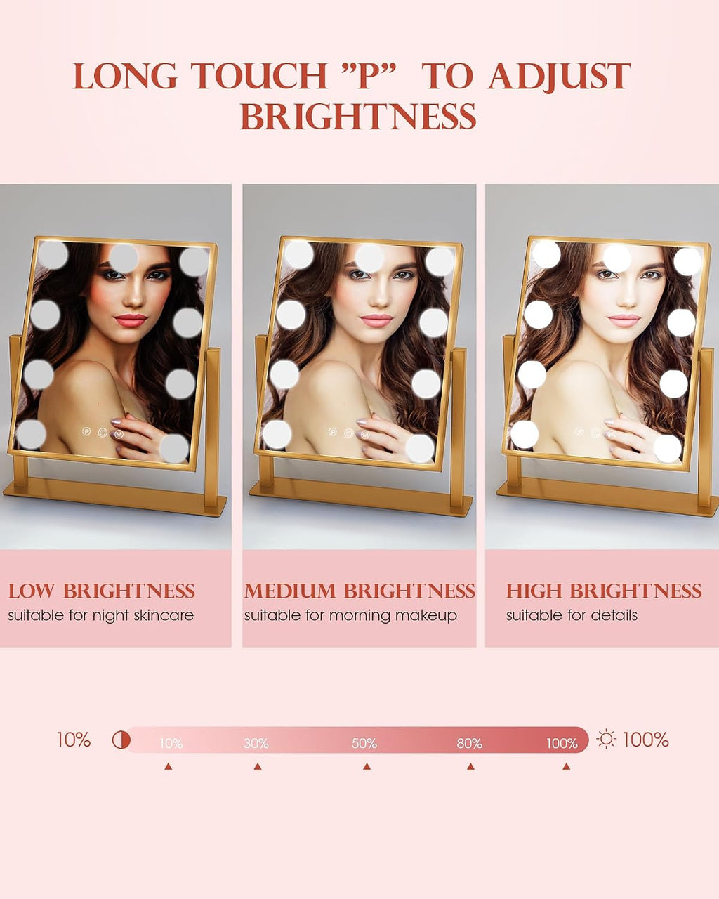 BWLLNI Lighted Makeup Mirror, Gold Vanity Mirror with Lights,9 LED Bulbs