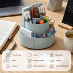 360 Rotating Pencil Holder with To Do List for Kids, Desk Organizer Checklist Routine Chart with Slider, Pen Organizer with 7 Slots Desk Organizers and Accessories for Office School Home