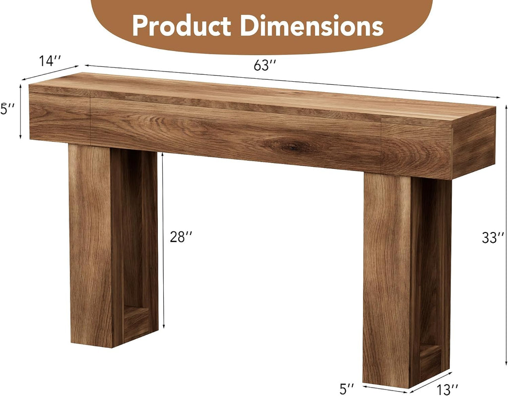 63 Inch Long Console Table, Narrow Rectangular Sofa Table Behind The Couch, Farmhouse Entryway Table for Entrance, Hallway, Living Room (Brown)