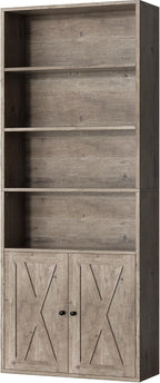 Shintenchi 6 Tier Bookshelf with Doors, Tall Standing Bookcase