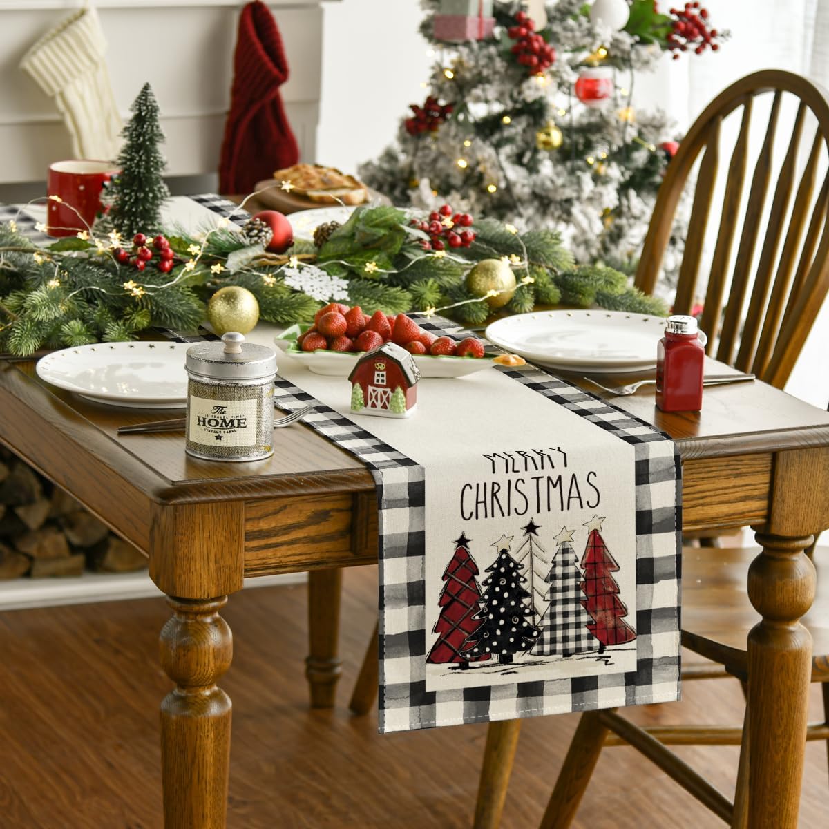 Artoid Mode Buffalo Plaid Xmas Table Runner Home Party Decor 13x108 Inch