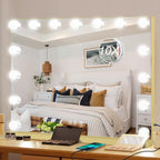 Moonee Vanity Mirror with Lights, Gold Hollywood Lighted Makeup Mirror with 15 Dimmable Bulbs and 10X Magnification, 3 Colors Modes, Aluminum Metal Frame, Light Up Mirror for Tabletop/Wall（23" x 18"）