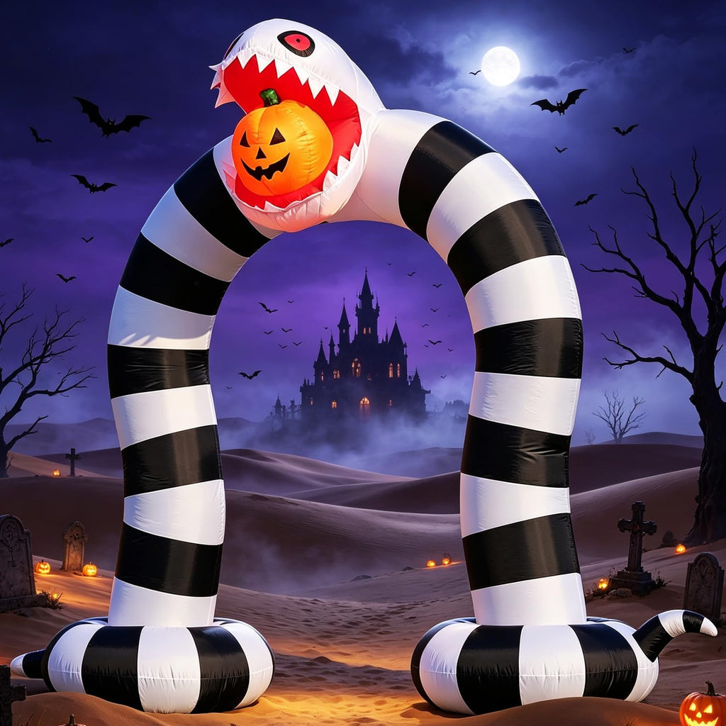 DomKom Halloween Inflatable Blow Up Decorations, 16FT Long 8FT Tall Purple Monster Octopus Archway, Built-in LEDs for Holiday Party, Garden, Lawn, Yard, Patio Décor