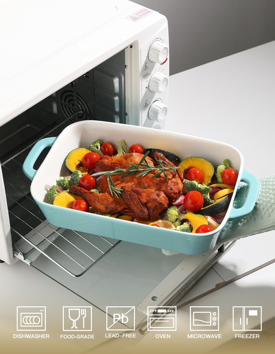 Sweejar Ceramic Bakeware Set, 9x13 Rectangular Baking Dish for Cooking, Kitchen, Cake Dinner, Banquet and Daily Use, Casserole Dishes for Oven Porcelain Baking Pans(Turquoise)