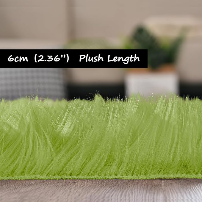 Goolela Fluffy Sheepskin Green Rugs 4x6 - Image 3