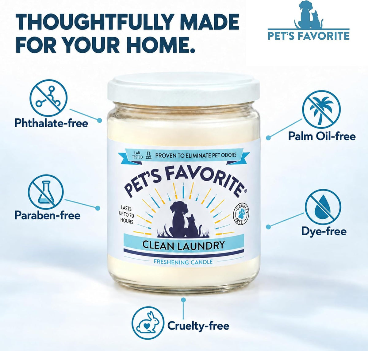 Clean Laundry Pet Odor Eliminator Candle Pet Friendly, 1 Pack