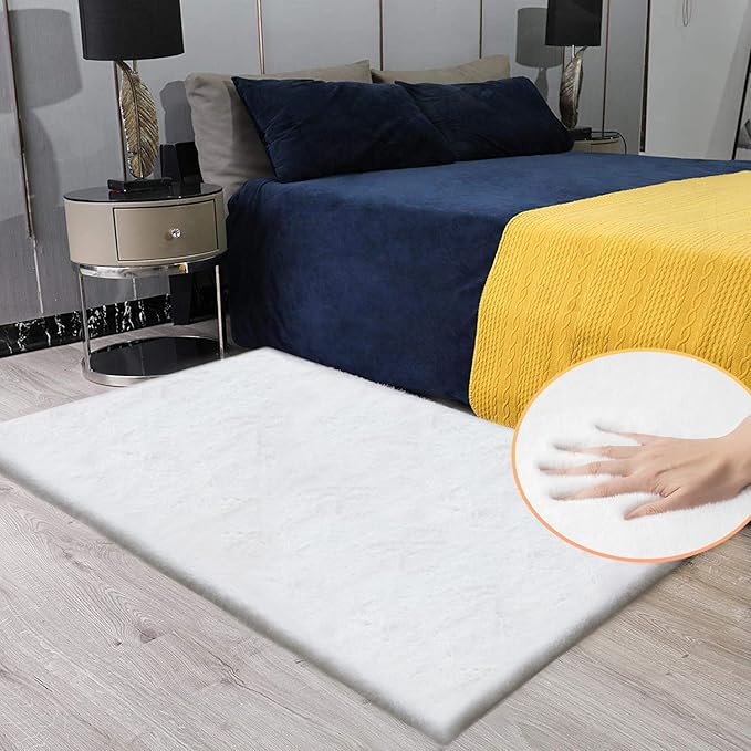 ORINOVA White Shaggy Bunny Fur Rugs - Image 3