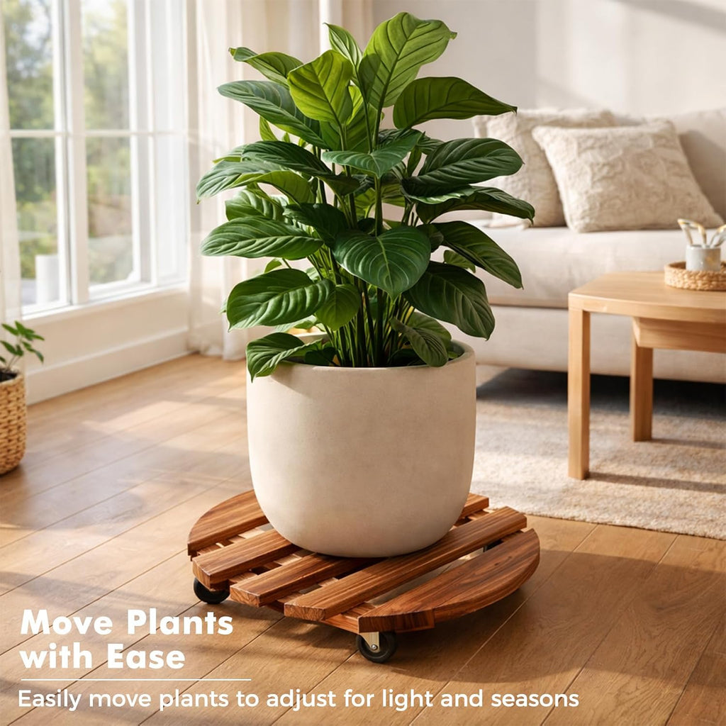 18 Inch Plant Caddy with Wheels, 6 Pack Rolling Plant Stand Rollers with Casters Wooden Plant Dolly with Wheels Heavy Duty Large Rolling Planter Base for Indoor & Outdoor Plants Wood Flower Stand