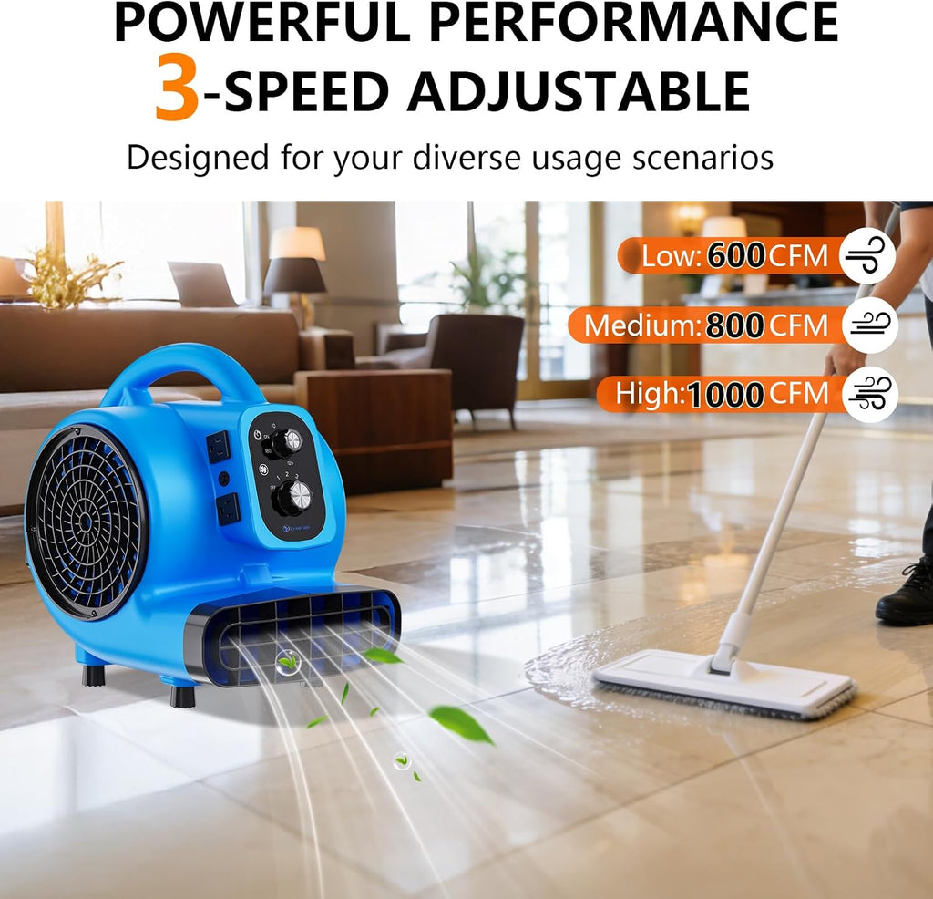 Air Mover 1/4 HP 1000 CFM Portable Blower Fan Carpet Dryer, Floor Dryer Fan