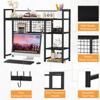 Snughome Desk Shelf, 38.6" Desktop Organizer Shelf, Desk Hutch for Computer Monitor, 4 Tier Desk Display Rack with Pegboard Hooks Set, Wood Desktop Bookshelf for Home Office Dorm, Black