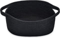 ABenkle Small Basket with Handles, Boho Decorative Rope Woven Dog Cat Toy Storage Bin Shelf Storage Organizer, Easter Christmas Gift Basket, 12"x8"x5", Black