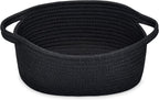 ABenkle Small Basket with Handles, Boho Decorative Rope Woven Dog Cat Toy Storage Bin Shelf Storage Organizer, Easter Christmas Gift Basket, 12"x8"x5", Black