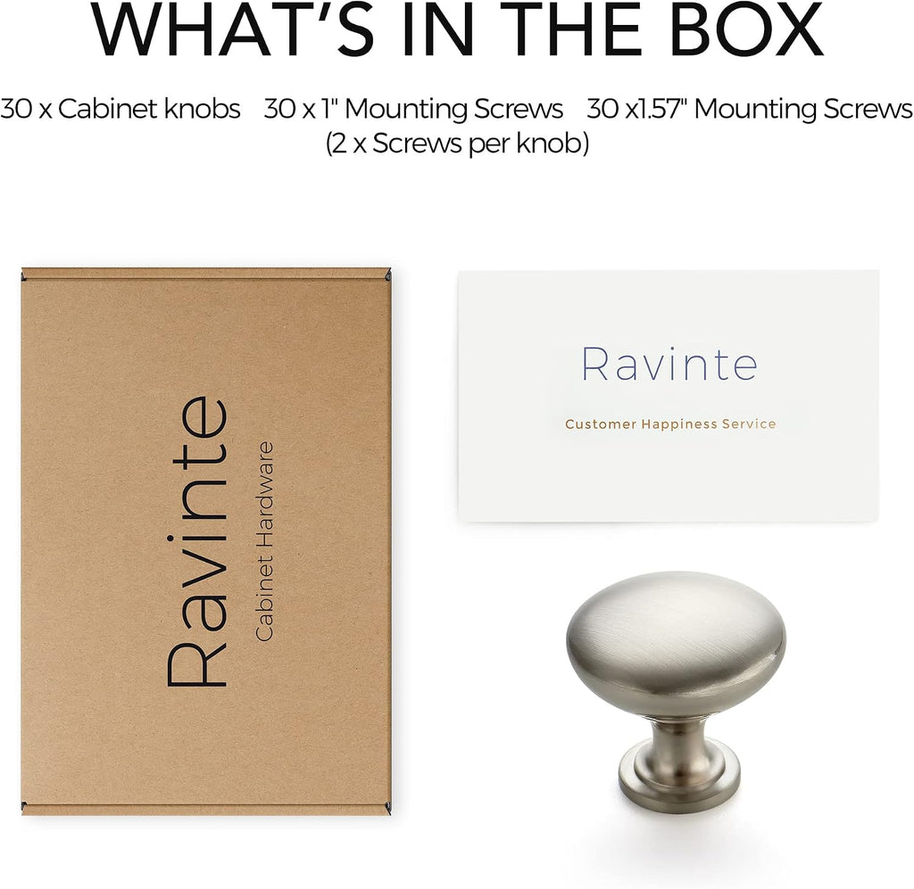 Ravinte Brushed Nickel Round Zinc Cabinet Knobs,1-1/6 Inch,30 Pack