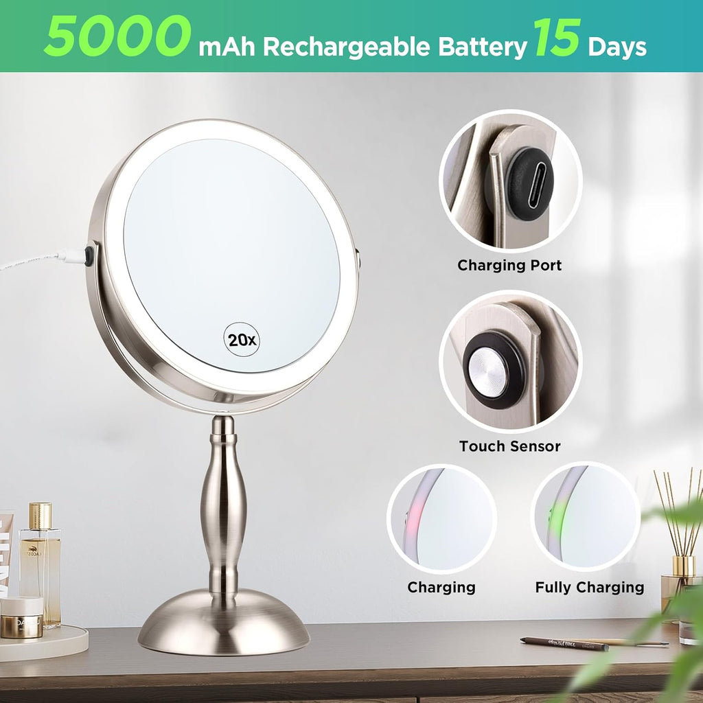 20x Magnifying Mirror with Light-Brushed Nickel