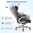 COLAMY Office Ergonomic Desk High Back Executive Chair with Pop-Out Lumbar Support, Upgraded Casters, Adjustable Headrest, Flip-Up Arms, Leather Home with Thick Cushion for Comfort - Brown