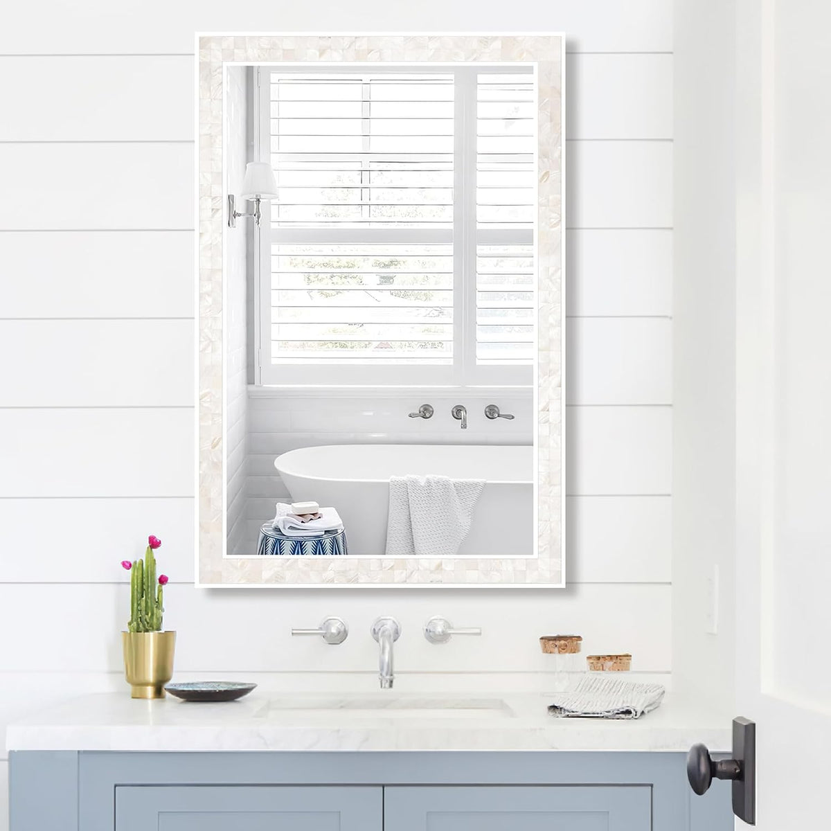 Tanmicoshomy White Shell Framed Wall Mirrors for Bathroom 24x36 Inch