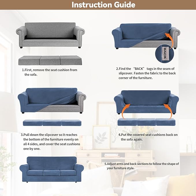 WEERRW Velvet Plush Fabric 4 Pieces Sofa Covers - Image 6