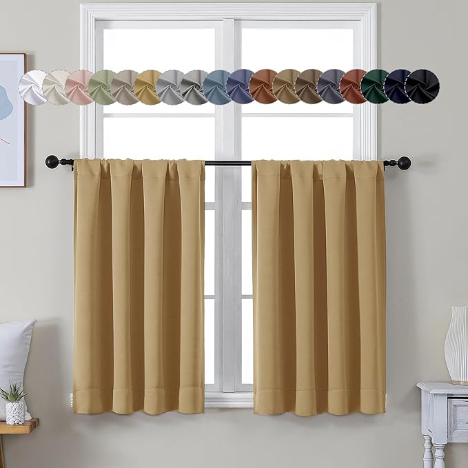 Simplebrand Ava Gold Short 36 Inches Blackout Curtain 2 Panels Set, Half Window by Simplebrand