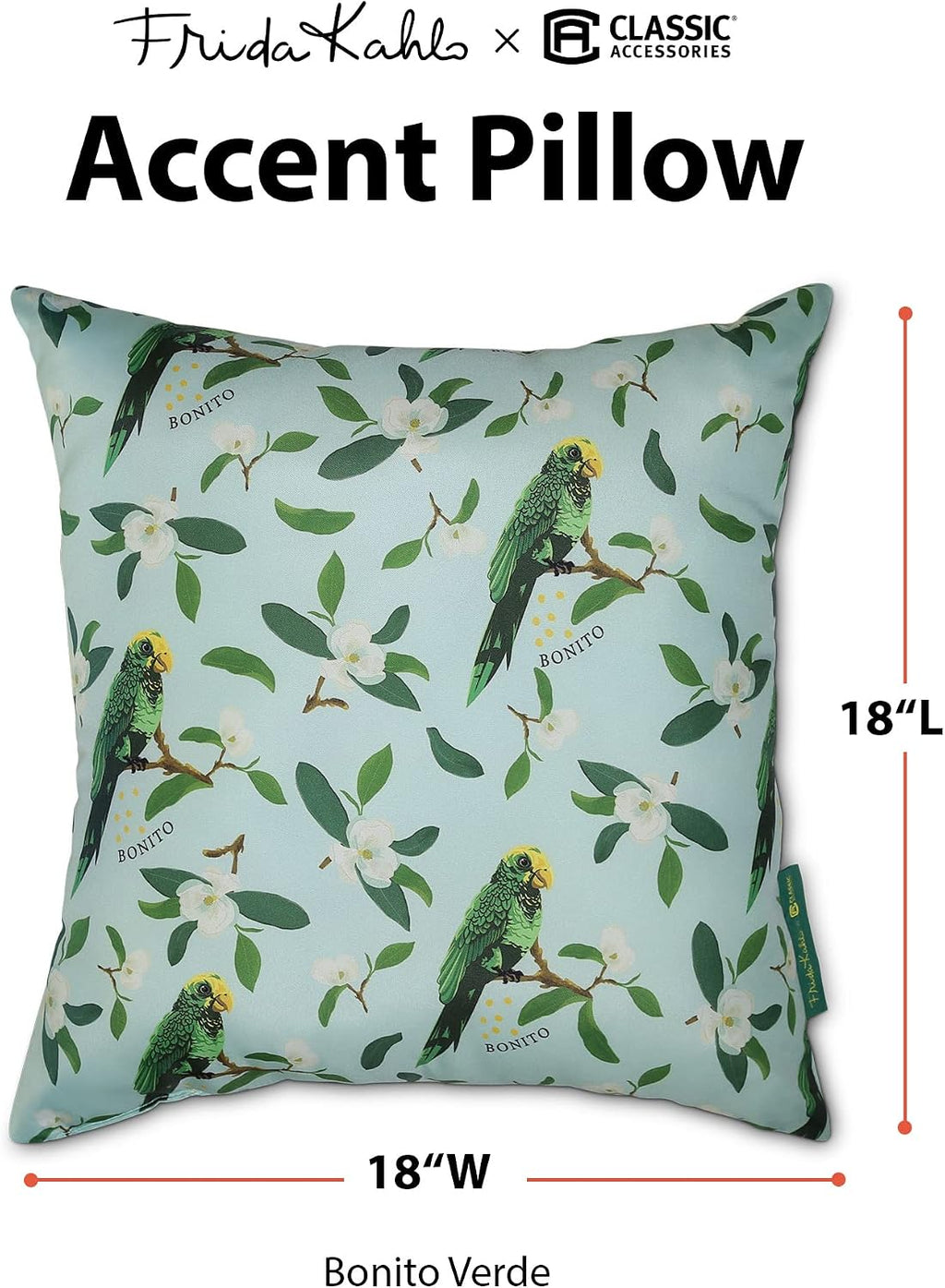 Frida Kahlo® + Classic Accessories® Accent Pillows, 2-Pack, 18 Inch, Bonito Verde