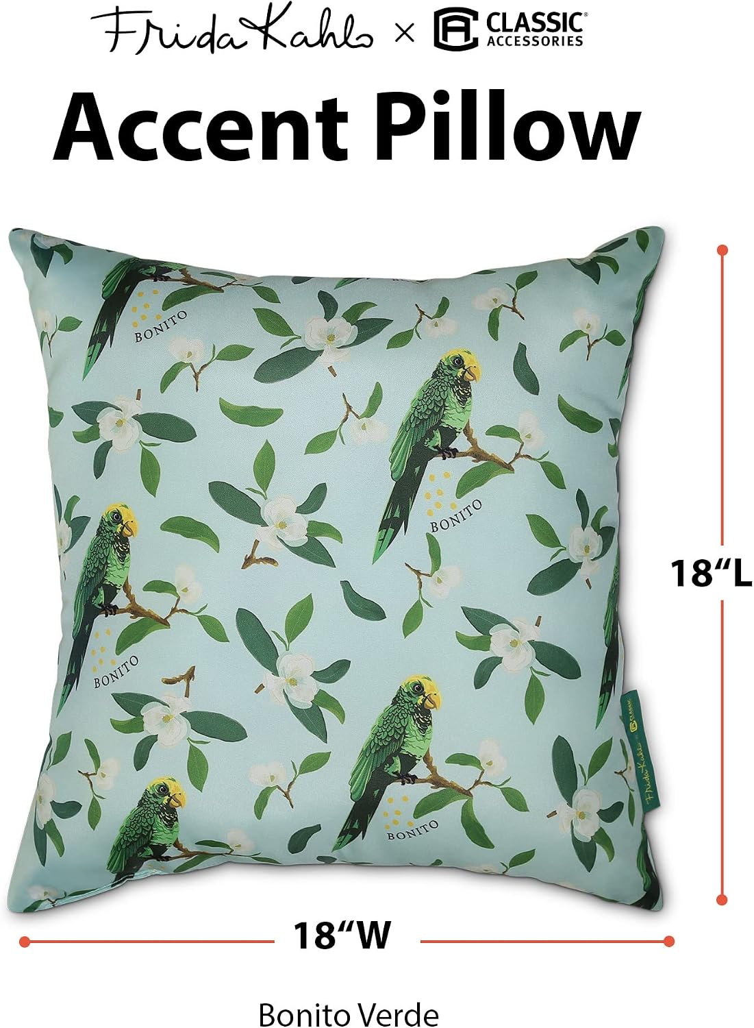 Frida Kahlo® + Classic Accessories® Accent Pillows, 2-Pack, 18 Inch, Bonito Verde