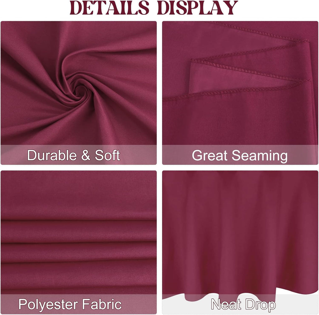 4 Pack Round Tablecloth 90 Inch Polyester Washable Fabric Table Covers for Wedding Dining Table Buffet Parties Banquet Decoration（Burgundy）