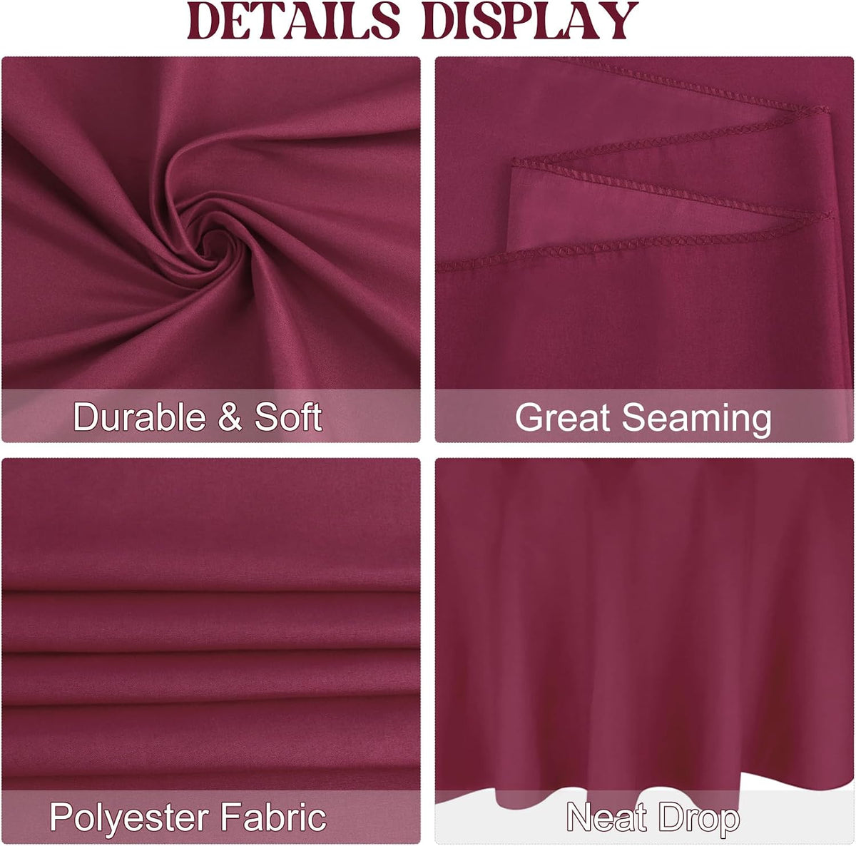 4 Pack Round Tablecloth 90 Inch Polyester Washable Fabric Table Covers for Wedding Dining Table Buffet Parties Banquet Decoration（Burgundy）