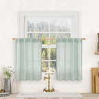 LAMIT Short Window Linen Curtains 36 Inch Length 2 Panels, Light Sage Light by LAMIT