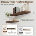 30 Inch Floating shelves for Wall, 8 Inch Deep, Invisible Brackets, Walnut