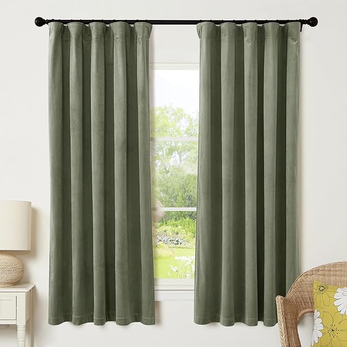 RYB HOME Sage Green Velvet Curtains 72 inches Length by RYBHOME