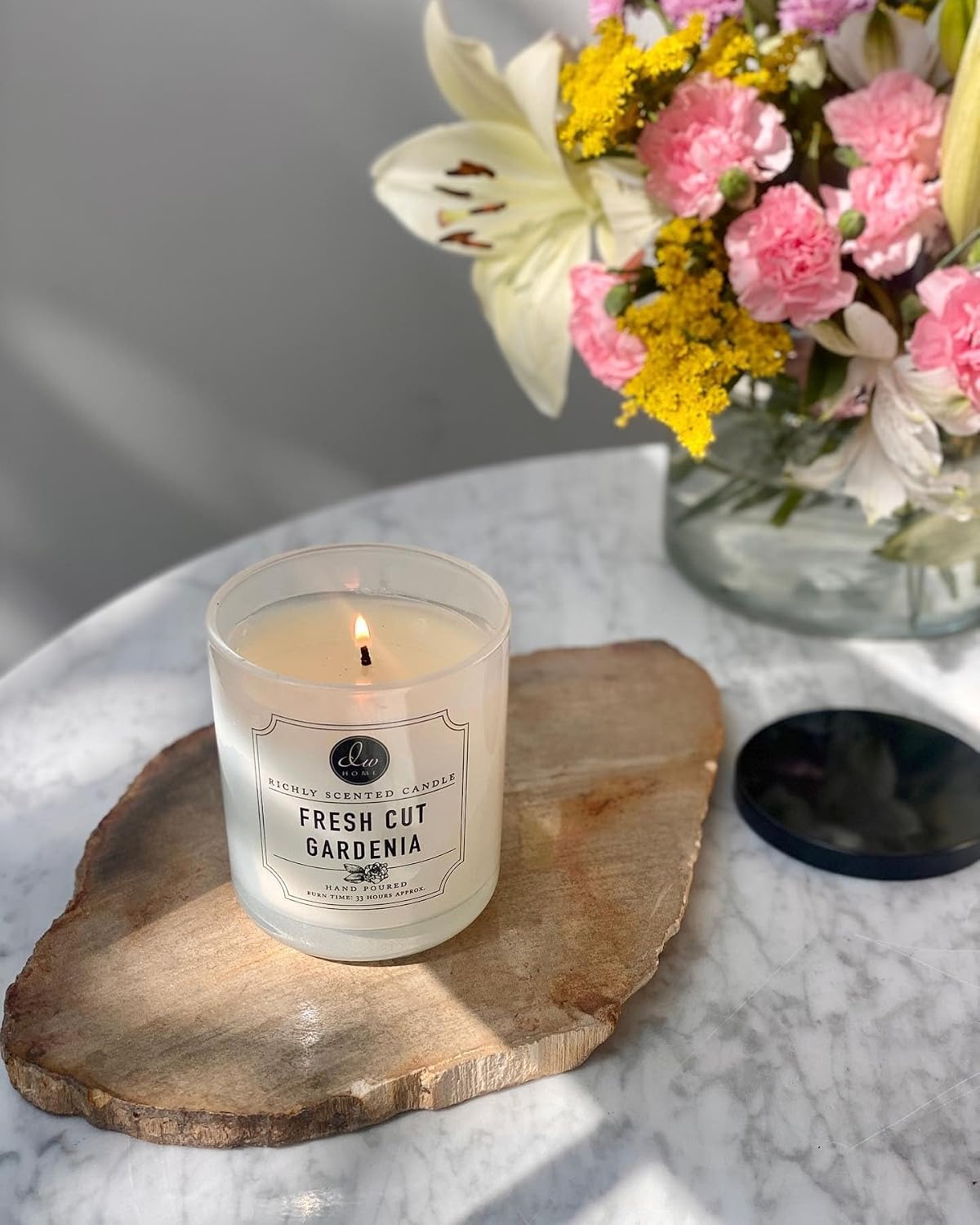 DW Home Fresh Cut Gardenia Scented Candle, 9 oz, Hand-Poured Single Wick Jar, Up to 33-Hour Burn Time, Gardenia and Jasmine Floral Fragrance for Relaxation and Gifting