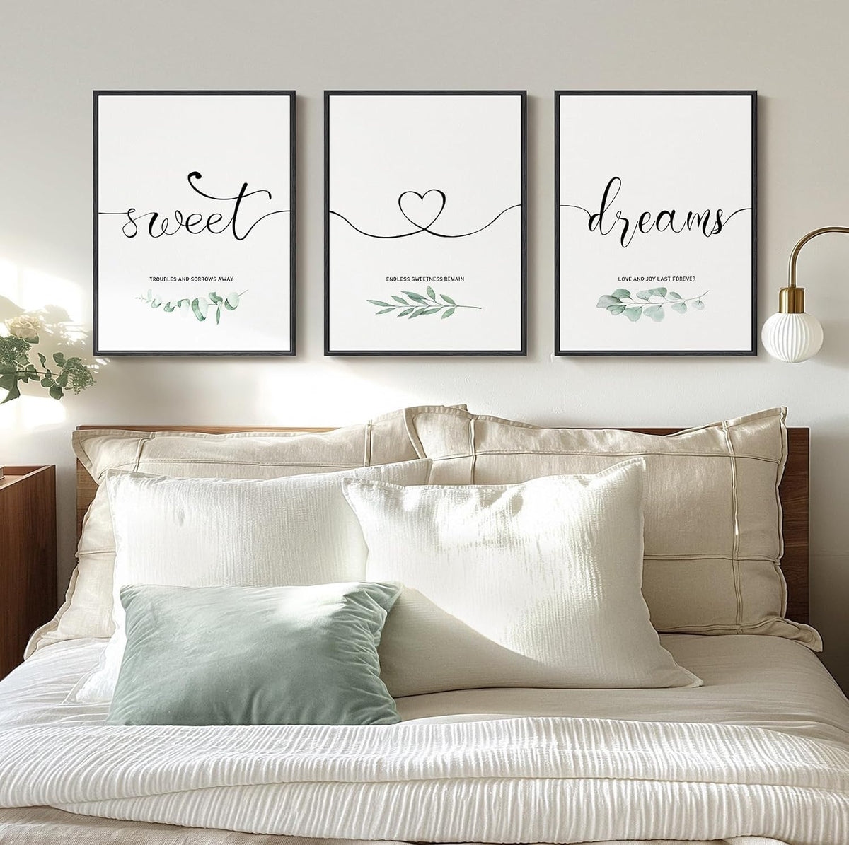 Framed Sweet Dreams Modern Minimalist Wall Art Bedroom, 3 Piece 12x16 Inch