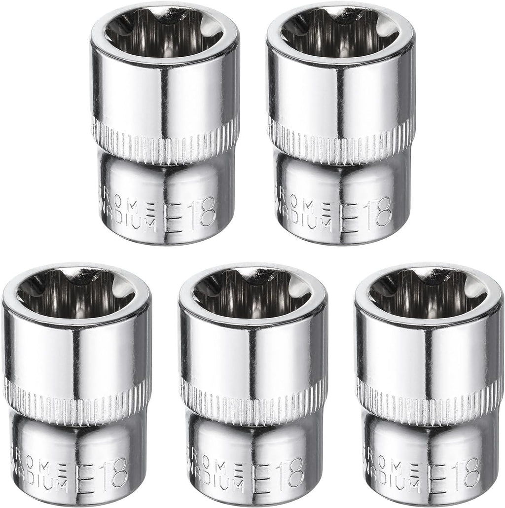 HARFINGTON 5pcs E-Torx Socket 3/8" Drive E18 Star Female Socket 1.1" Length