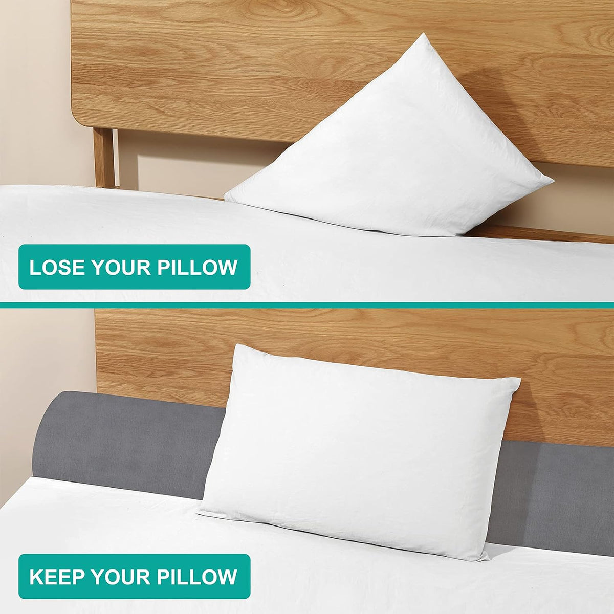 Vekkia Queen Bed Wedge Pillow for Headboard Gap,Mattress Gap Filler-Gray