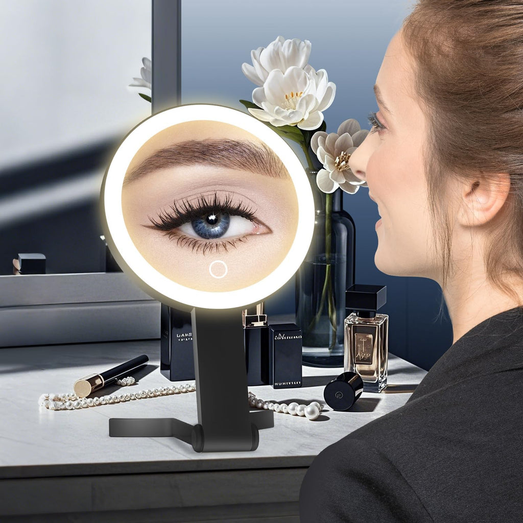 MIYADIVA Lighted Makeup Mirror, 30X Magnifying Mirror with Light, Hanging and Handheld Mirror with Handle,Black