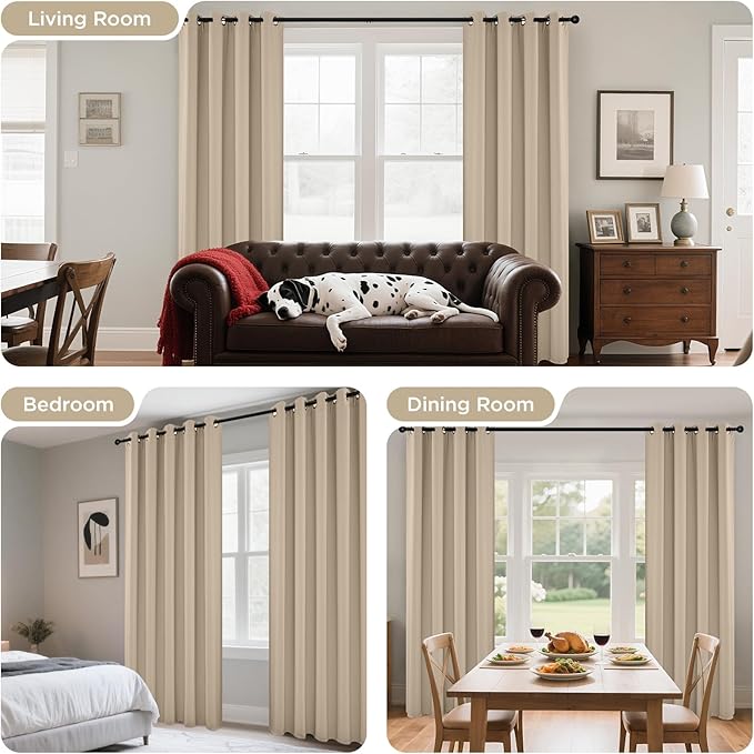 Joydeco Beige Curtains 95 Inches Long 2 Panels Set, Thermal Insulated Long - Image 6