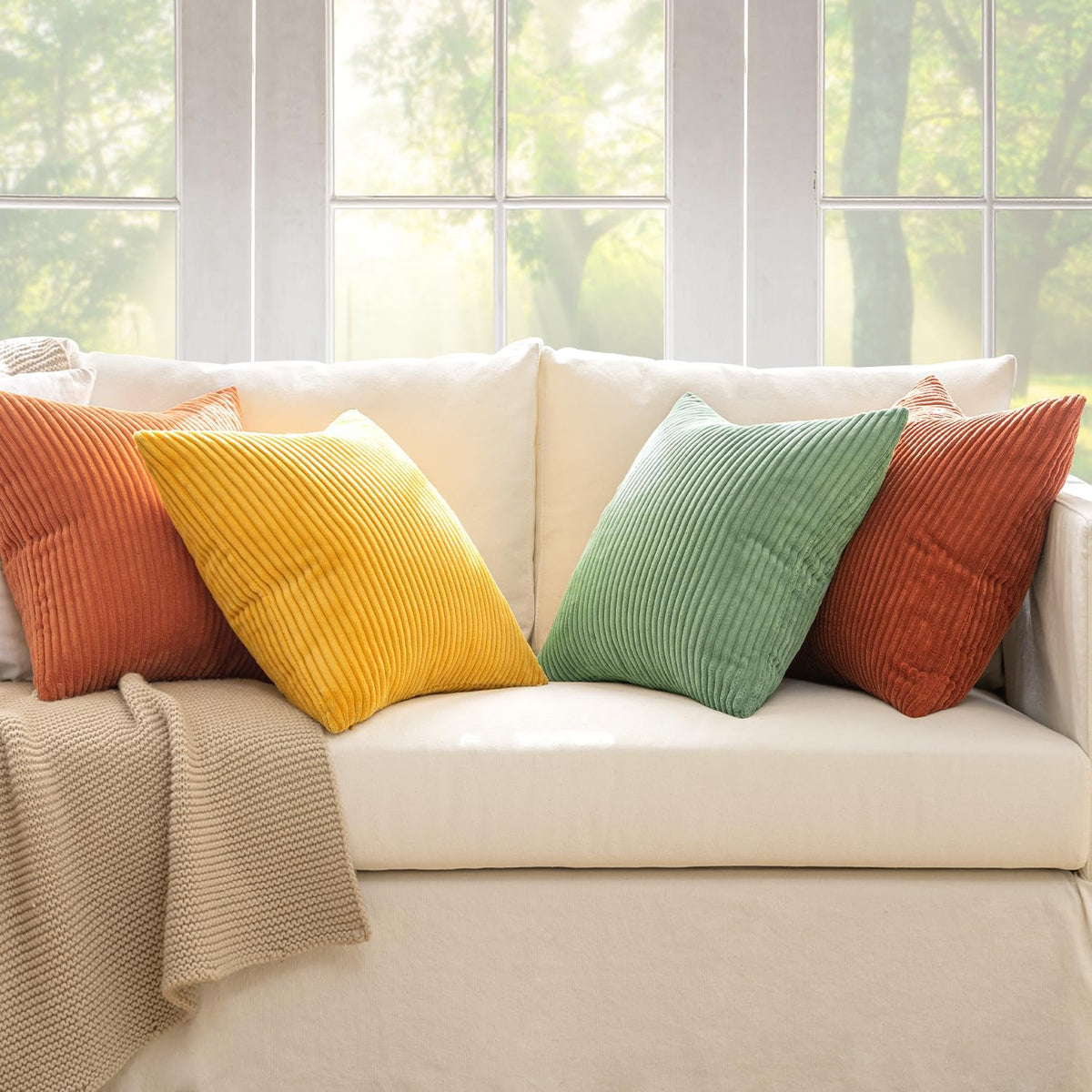 MIULEE Fall Decorative Throw Pillow Covers Yellow Rust Green 18x18