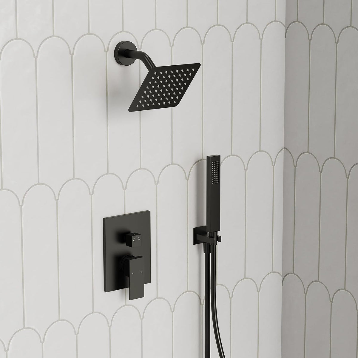 6" Wall Mount Shower System with Handheld Spray, Matte Black
