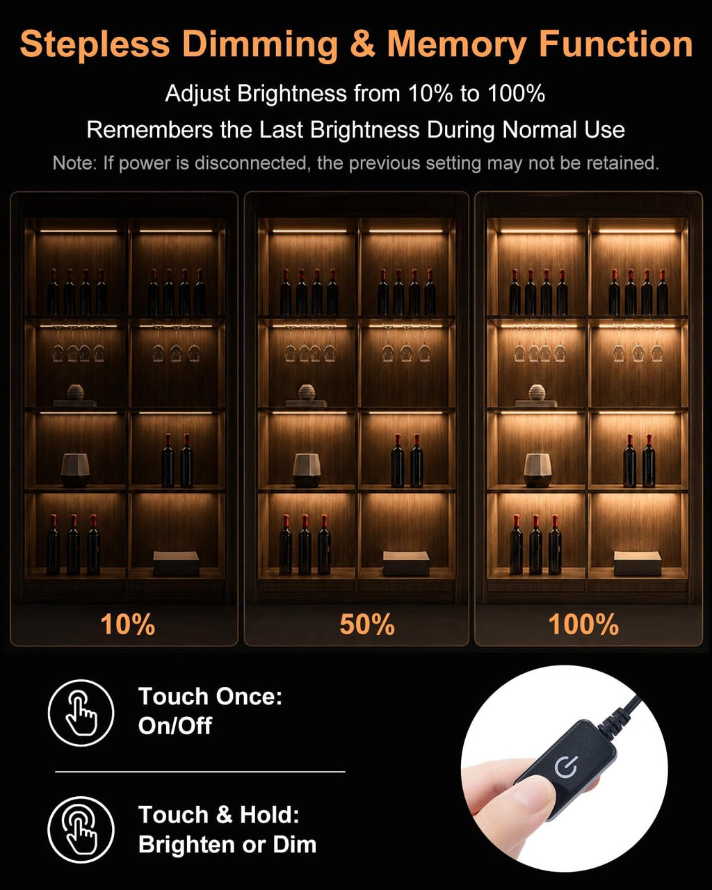 JUSJUBR Display Cabinet Lights, 8-Pack 12-Inch Dimmable Slim LED Light Bars