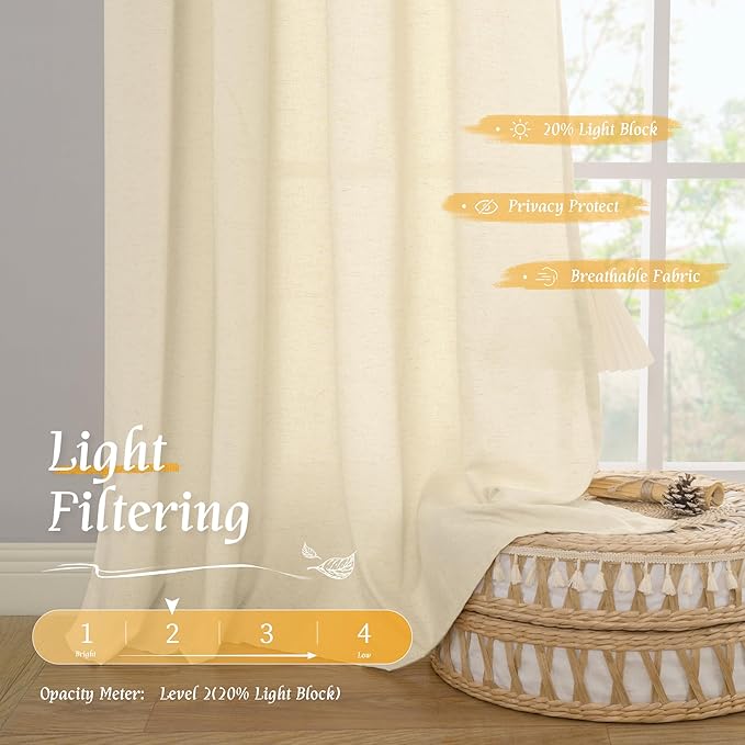 LAMIT Beige Linen Curtains 63 Inch - Image 4