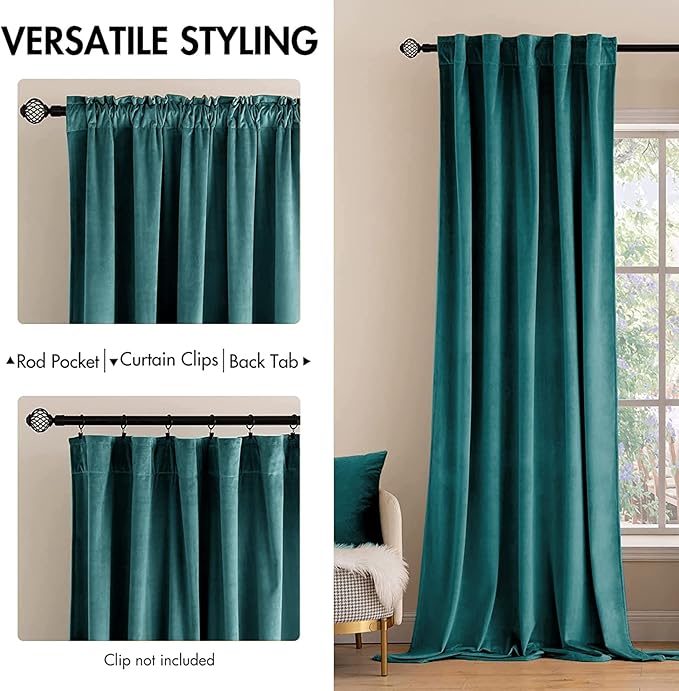 MIULEE Teal Velvet Curtains 96 inches 2 Panels - Image 2