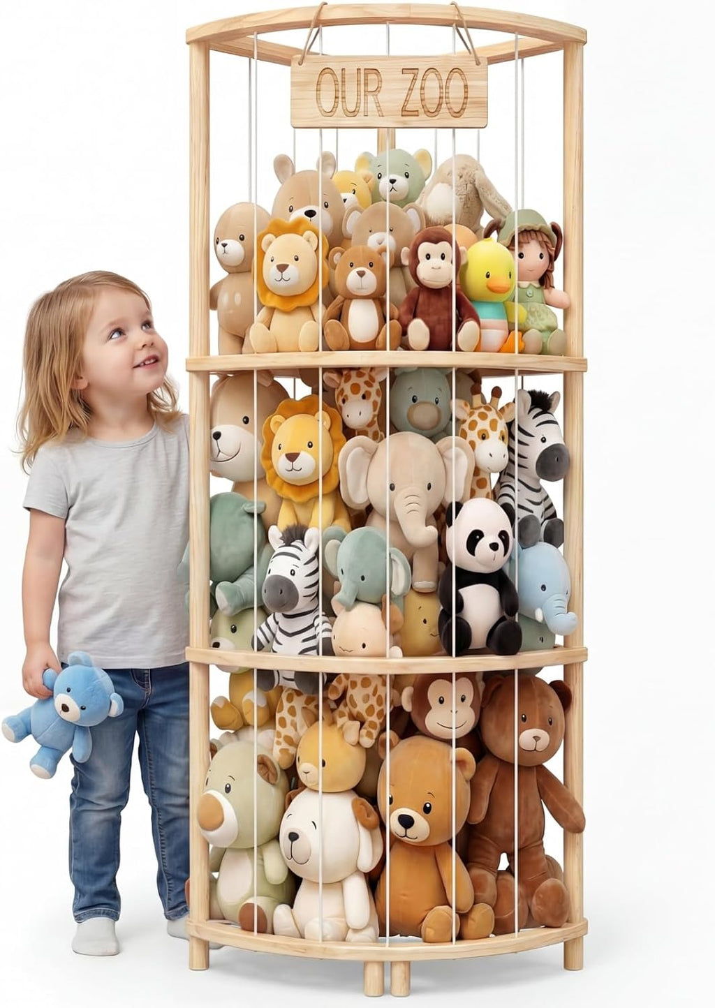 Corner Stuffed Animal Storage, Large Wooden Plush Toy Storage Zoo