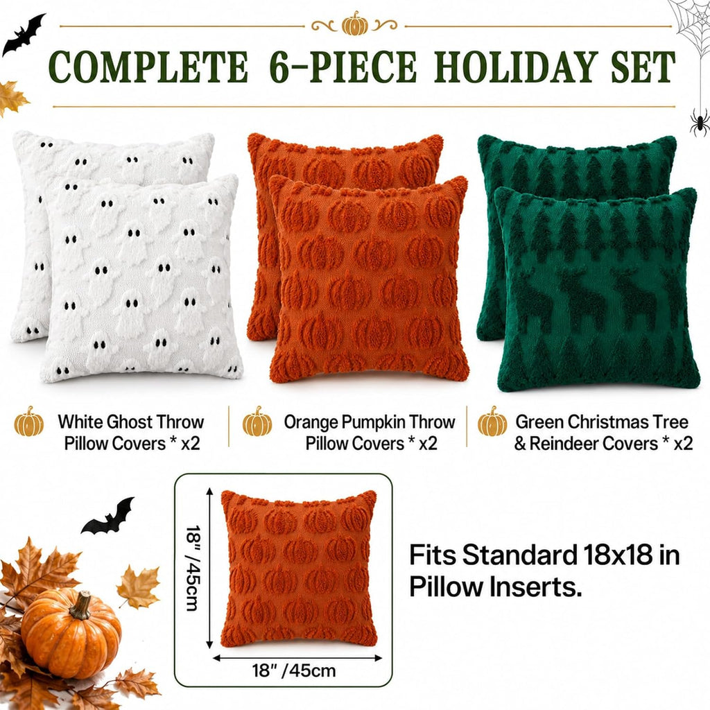 6 Pcs Halloween Plush Ghost Pillow Covers 18x18 Fall Pumpkin Home Decor