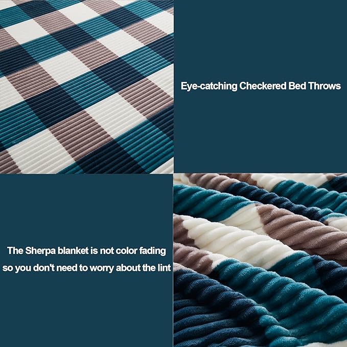PU MEI Sherpa Blanket Twin Plaid Thick Bed Blanket, 60”*80” Super Soft Flannel - Image 3
