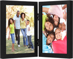 Americanflat Hinged 8x10 Picture Frame with Shatter-Resistant Glass - Double Picture Frames with Engineered Wood - Signature Collection - Photo Frame for Tabletop Display - Black