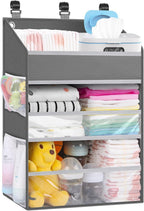 Hanging Diaper Caddy Organizer Crib Organizer–Spacious Baby Girl/Boy Nursery Organizer for Changing Table, Playpen/Wall- Hold 90+ Diaper (White)